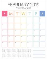 February 2019 desk calendar vector illustration