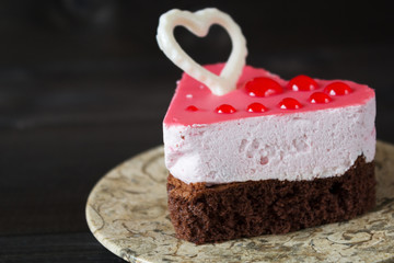 Heart cake dessert on wooden background. valentine's day, mother's day.