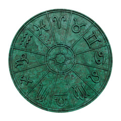 Astrological zodiac signs inside of green marble horoscope circle