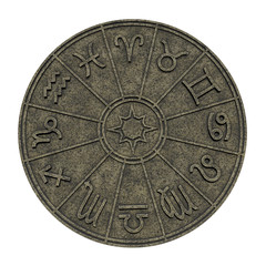 Obraz na płótnie Canvas Astrological zodiac signs inside of stone horoscope circle