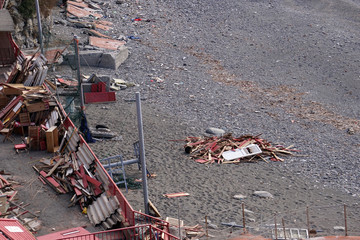 seaside resort destroyed by hurricane swell typhoon