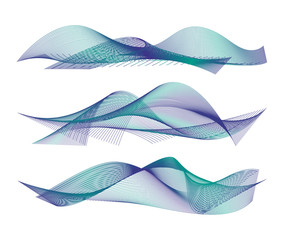 Set of abstract geometric dynamic sea wave. Creative line art. Design elements created using the Blend Tool.
