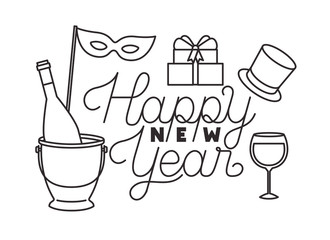 happy new year with elements decorative