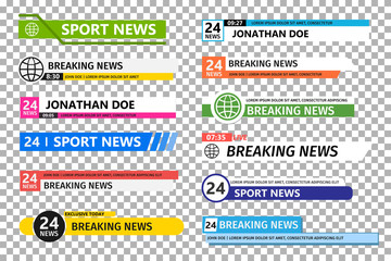 Lower third template. Set of TV News bar . News banner for TV streaming
