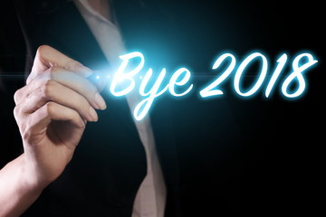 Goodbye 2018 with hand.