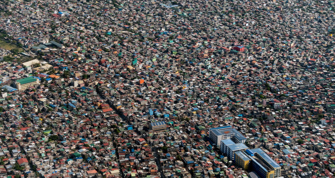 Aerial view of dense buildings and houses at Manila, Philippines