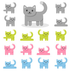 Set of colorful cat icons isolated on white