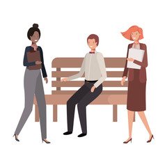 Fototapeta premium group of business in park chair avatar character