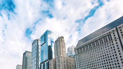 Chicago skyscrapers skyline with puffy white clouds