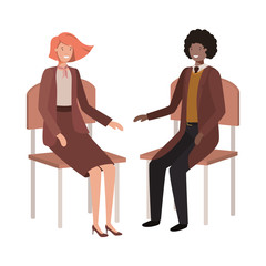 couple of business sitting in chair avatar character