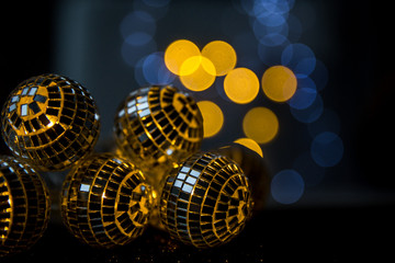 Close-up Crystal ball Decorated on Christmas night on a shiny background and lights.