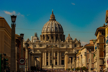 Fototapeta na wymiar St. Peter's Basilica in Rome, with Via della Conciliazione.