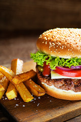 Hamburger and fries