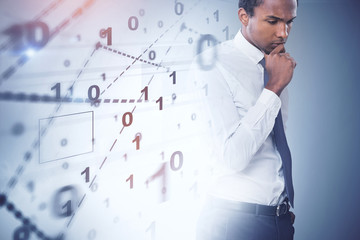 African American man, digital interface