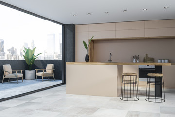 Beige kitchen corner with balcony