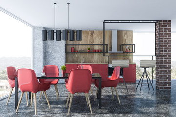 Red chairs dining room interior