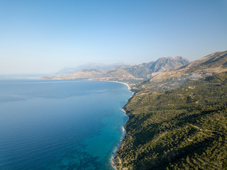 Aerial view of the coast and Ionian sea in Albania (Albanian Riviera