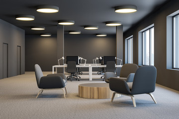 Brown industrial style office with lounge