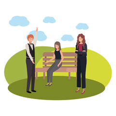 group of business in park chair with landscape