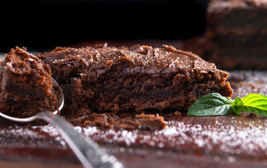 Delicious chocolate brownie with a spoon