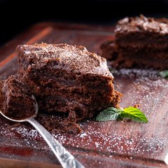 Delicious chocolate brownie with a spoon
