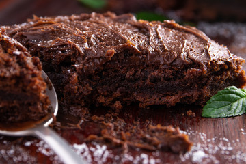 Delicious chocolate brownie with a spoon