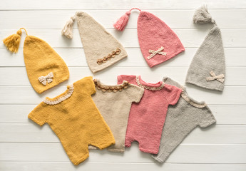 Colorful knitted clothes for babies