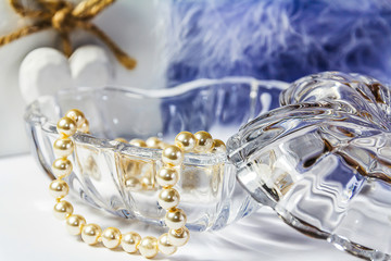 Hearts Still Life with Pearls and Feather Boa