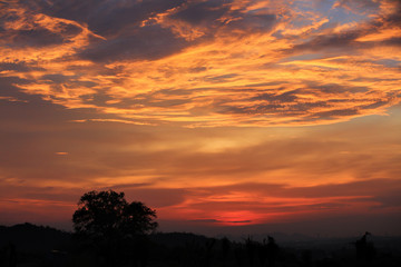 Dramatically orange sky during sunset or sunrise