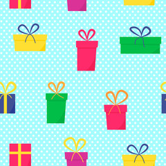 Merry Christmas seamless pattern with gifts. Vector illustration.
