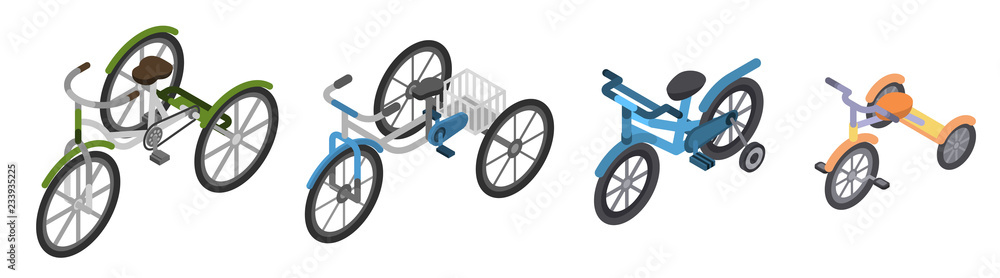 Poster tricycle icon set. isometric set of tricycle vector icons for web design isolated on white backgroun