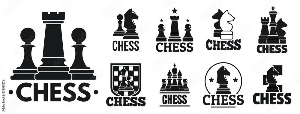 Poster chess game logo set. simple set of chess game vector logo for web design on white background