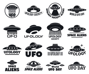 UFO flying logo set. Simple set of UFO flying vector logo for web design on white background © anatolir