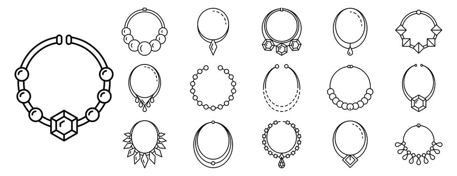Necklace jewelry icon set. Outline set of necklace jewelry vector icons for web design isolated on white background