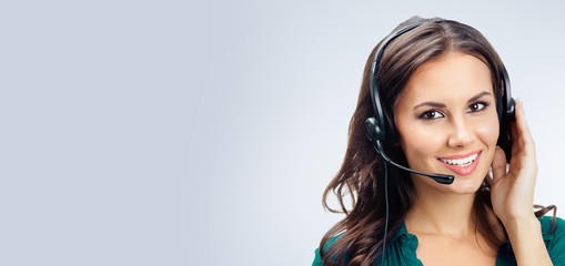 Support phone operator in headset, on grey