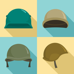Army helmet icon set. Flat set of army helmet vector icons for web design