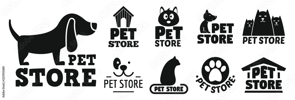 Aufkleber open pet store logo set. simple set of open pet store vector logo for web design on white background