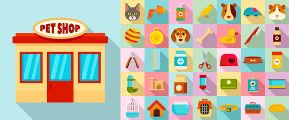 Pet store icon set. Flat set of pet store vector icons for web design