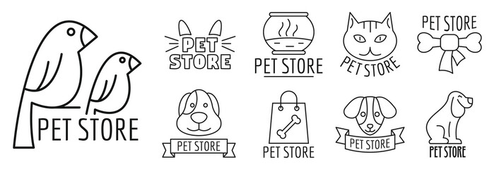 Zoo pet shop logo set. Outline set of zoo pet shop vector logo for web design isolated on white background