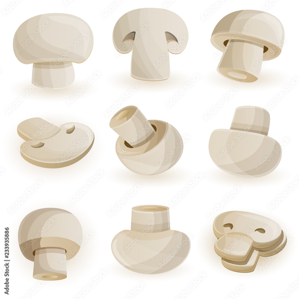Aufkleber champignon icon set. cartoon set of champignon vector icons for web design