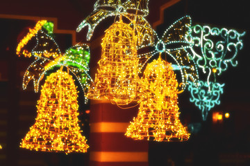 Evening holiday illumination. Christmas and New Year decoration of the city