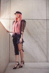Japan anime cosplay. Colorful portrait of young attractive asian woman in sexy dress with creative...