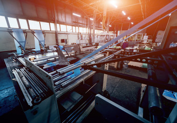 Modern automated production line in factory. Plastic bag manufacturing process