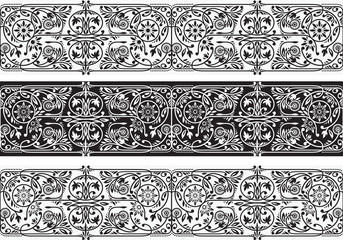 Black and White Floral Seamless Borders Collection