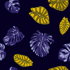 Fototapeta na wymiar Tropical Jungle Leaves. Vector Seamless Pattern. Philodendron or Monstera Plant Repeating Background for Textile, Wallpaper, Summer Decoration. Floral Seamless Pattern with Alocasia and Monstera Leaf.