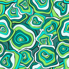 Fototapeta na wymiar Hand Drawn Wavy Circles. Abstract Seamless Background in Ethnic Style. Vector Psychedelic Pattern with Deformed Rounds. Wave Seamless Pattern for Fabric, Textile, Cloth Design. Distortion, Spots.