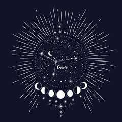 vintage retro vintage style engraving. horoscope , constellation , zodiac , space, star, vector illustration © chikovnaya