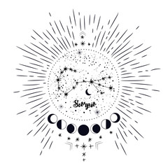 vintage retro vintage style engraving. horoscope , constellation , zodiac , space, star, vector illustration