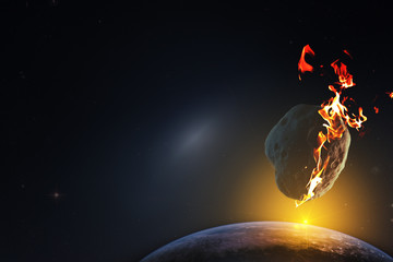 sunrise over a planet doomed to death from the fall of a meteorite from the infinite space of the universe. Elements of this image furnished by NASA. © kosssmosss