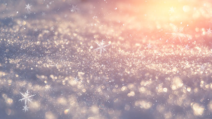 Winter snow background, blue color, snowflakes, Winter snow background, blue color, snowflakes, sunlight, macro.